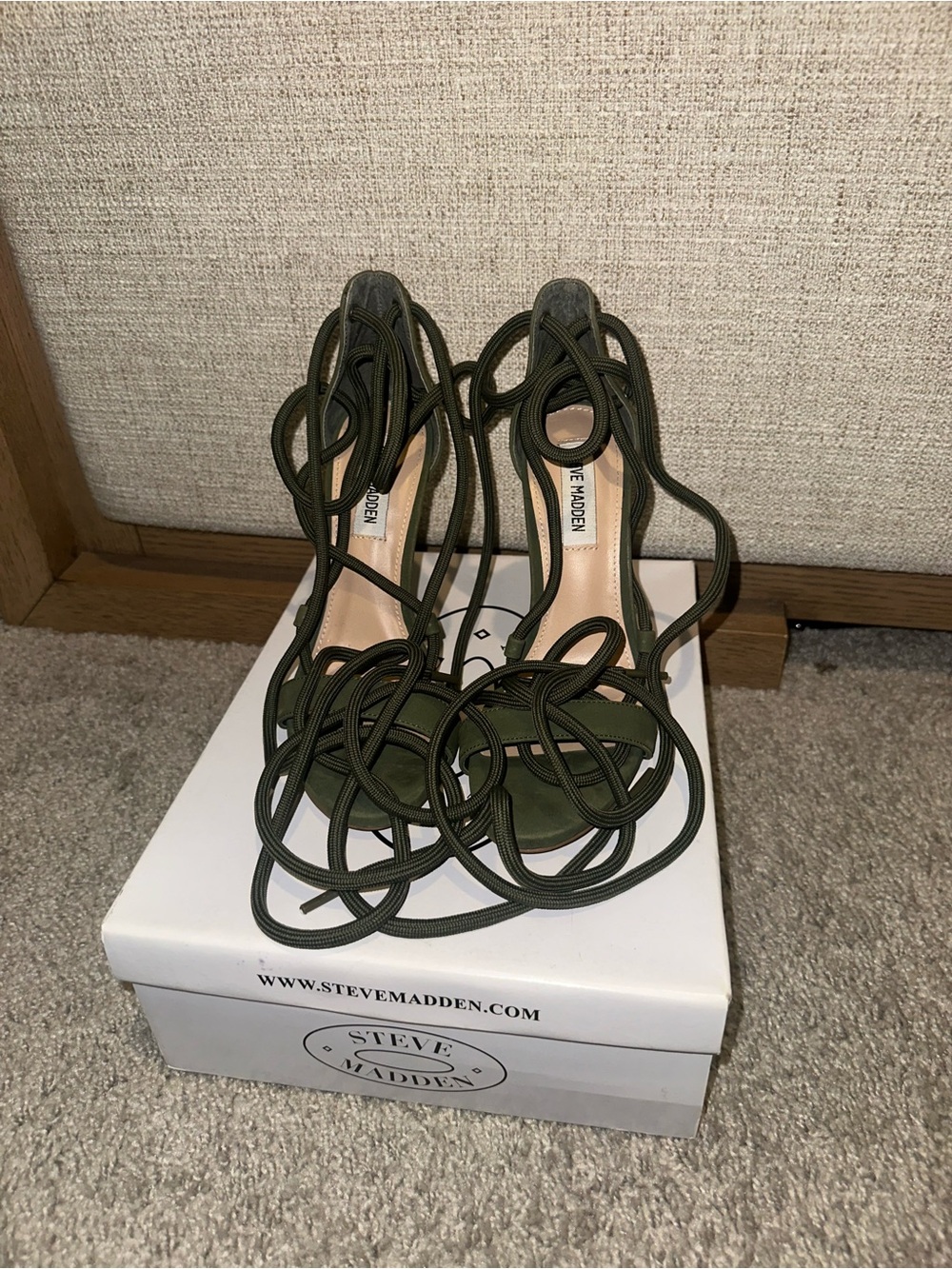 Steve Madden Olive Green Lace-Up High Heel Sandals